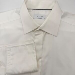 Eton Dress Shirt Mens 17 White Contemporary Fit Garrick French Cuff Textured